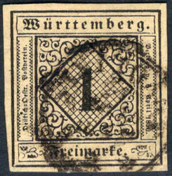 1 Kr schwarz a. altelfenbein, vollrandig zentr. rundgestpl. Luxus ...