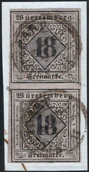 18 Kr schwarz a. bläul´violett im senkr. Typenpaar, je zentr. ...