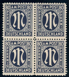 80 Pf AM Post, dt. Druck, 4er-Bl., postfr. Luxus, je tiefst gepr. ...