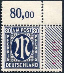 80 Pf AM-Post, Ecke re.o. m. 4stelliger Bogennr., postfr. Luxus, ...