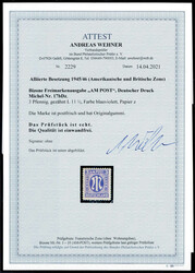 3 Pf AM-Post in bester Farbe/Zhg., postfr. Luxus m. einwandfreiem FA ...