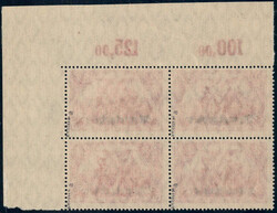 2,50 M lilarot im 4er-Bl. re.o.Ecke Platte unbeschriftet, postfr. ...