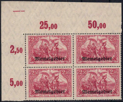 2,50 M lilarot im 4er-Bl. li.o.Ecke Platte unbeschriftet, postfr. ...