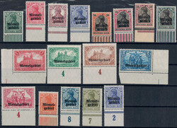 1920 Germania-Überdruck, alle 17 Wte. v. UR Platte bzw. Walze, teure ...