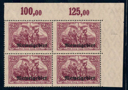 2,50 M bräunl´lila im 4er-Bl. re.o.Ecke Platte, postfr. Luxus, je ...