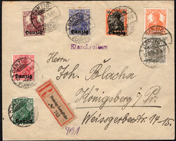 "DANZIG LANGFUHR b" a. schönem portoger. Mitläufer-R-Bf. m. 7 1/2+2 ...