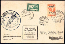 1931 Ungarnfahrt, ungar. Post, Vordruck-PK m. u.a. 1 P Zeppelinmarke ...