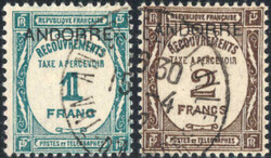 1 u. 2 Fr Postauftrags-Portomarken, rundgestpl. Luxus