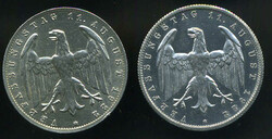 2x 3 Mark Verfassungstag, 1922 G & 1923 E (vz)Automatically generated ...