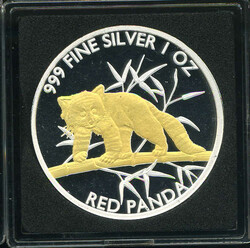 5000 Francs CFA "Red Panda", 2023 / 1 oz Silber, Motiv vergoldet i. ...