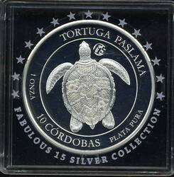 10 Cordobas Tortuga / Schildkröte, 2019 / 1 Silberunze in Kapsel, ...