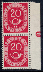 20 Pf Posthorn v. re.Rand m. neg. Druckerzeichen "9", postfr. Pracht ...