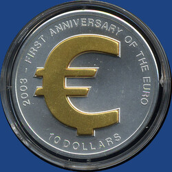 10 Dollar Skulpturmünze "€uro", 2003 / 1 Silberunze gekapselt plus ...