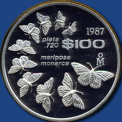 100 Pesos WWF / Monarchfalter, 1987 Silber PP gekapselt