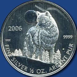 1 Dollar Wolf vor Mond, 2006 / 1/2 Silberunze, schwacher Kratzer  ...