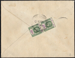 30 C König Georg V im senkr. Paar rücks. a. LuPo-Bf. m. rotem ...