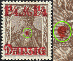 1 1/4 M a. 3 Pf Germania m. Aufdruckfehler "dicker roter Punkt in der ...