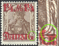 1 1/4 M a. 3 Pf Germania m. Aufdruckfehler "G abgebrochen", postfr. ...