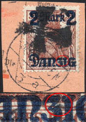 2 M a. 35 Pf Germania m. Aufdruckfehler "Bruch durch zi von Danzig" ...
