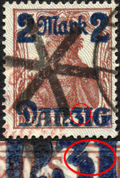 2 M a. 35 Pf Germania m. Aufdruckfehler "Bruch durch zi von Danzig" m ...