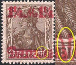 1 1/4 M a. 3 Pf Germania m. Aufdruckfehler "I senkr. gespalten", ...