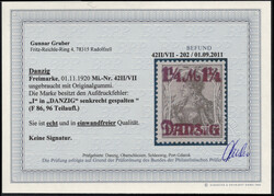 1 1/4 M a. 3 Pf Germania m. Aufdruckfehler "I senkr. gespalten", ...