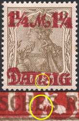 1 1/4 M a. 3 Pf Germania m. Aufdruckfehler "N gebrochen und ZIG nach ...