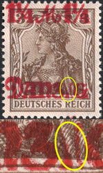 1 1/4 M a. 3 Pf Germania m. Aufdruckfehler "I senkr. gespalten", ...