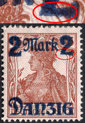 2 M a. 35 Pf Germania m. Aufdruckfehler "re. 2 ausgefranst", ungebr. ...