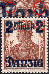 2 M a. 35 Pf Germania m. Aufdruckfehler "M u. k gebrochen, ...