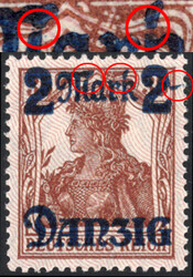 2 M a. 35 Pf Germania m. Aufdruckfehler "M u. k gebrochen, ...