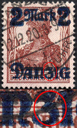 2 M a. 35 Pf Germania m. Aufdruckfehler "ZI gebrochen", zentr. ...