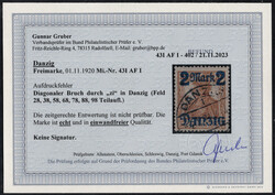 2 M a. 35 Pf Germania m. Aufdruckfehler "ZI gebrochen", rundgestpl. ...