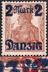 2 M a. 35 Pf Germania m. Aufdruckfehler "IG gebrochen", ungebr. Luxus ...