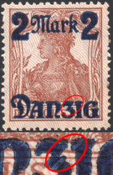 2 M a. 35 Pf Germania m. Aufdruckfehler "ZI gebrochen" m. Korkstpl., ...