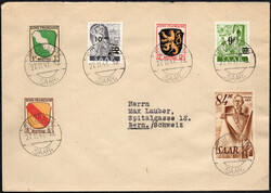 1947 Auslandsbf. v. Sulzbach n. Bern mit MiF Frz. Zone, Saar I+II, ...