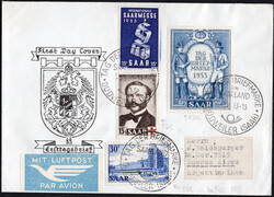 30 Fr Saar V m. Bunt-ZuF a. LuPo-FDC v. Dudweiler 3.5.53 (3x ESST) n. ...
