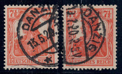 7 1/2 Pf Germania als Vor- u. Mitläufer, rundgestpl. Pracht, je tief ...