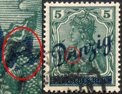 5 Pf Germania m. Aufdruckfehler "Denzig", rundgestpl. Luxus, tiefst ...