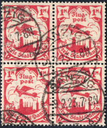 1 M Flugpost (III) im 4er-Bl., zentr. rundgestpl. Luxus, je tiefst ...