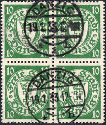 10 Pf Staatswappen m. Rollenzähnung im 4er-Bl., 2x zentr. rundgestpl ...