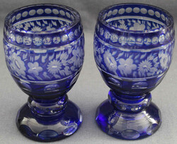 KRISTALL-POKAL-SET 2x in blau, je floral verziert, Ø 9 cm, Höhe 15 ...