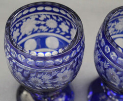 KRISTALL-POKAL-SET 2x in blau, je floral verziert, Ø 9 cm, Höhe 15 ...