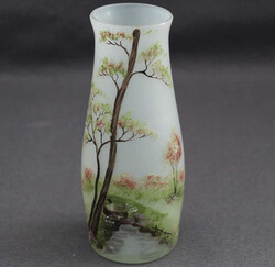 GLASVASE: Handbemalt, Landschaft mit Fluß, Ø ca. 6 cm, H = 15 ...