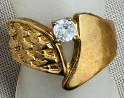 AQUAMARIN-GOLDRING in 333er Gelbgold, asymmetrisch geformtes Ringband ...