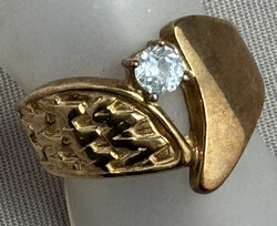 AQUAMARIN-GOLDRING in 333er Gelbgold, asymmetrisch geformtes Ringband ...