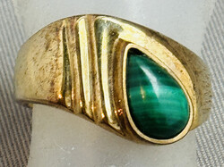 MALACHIT-GOLDRING in 333er Gelbgold, asymmetrisch geformter Ringkopf ...