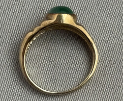 MALACHIT-GOLDRING in 333er Gelbgold, asymmetrisch geformter Ringkopf ...