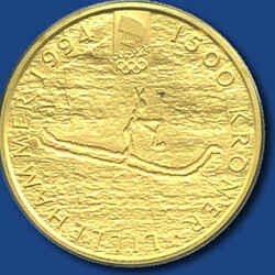 1500 Kronen Olav V zur Olympiade Lillehammer, Felszeichnung Rodoy, ...