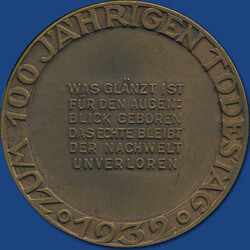 GOETHE, zum 100. Todestag 1932, Bronzemedaille v. "M. u. W. St." / ...